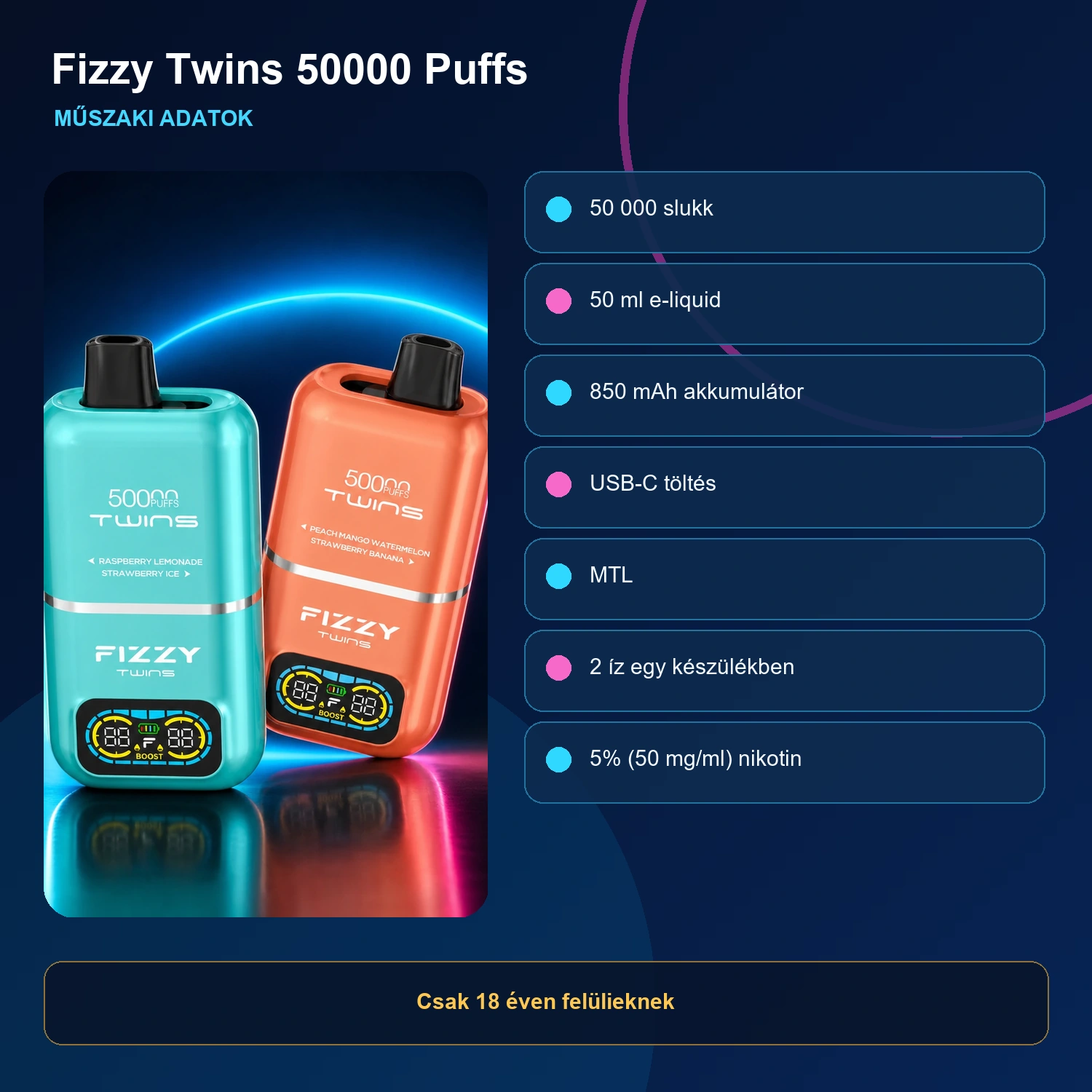 Fizzy Twins 50000 2in1 Slukkos Eldobható E-cigaretta
