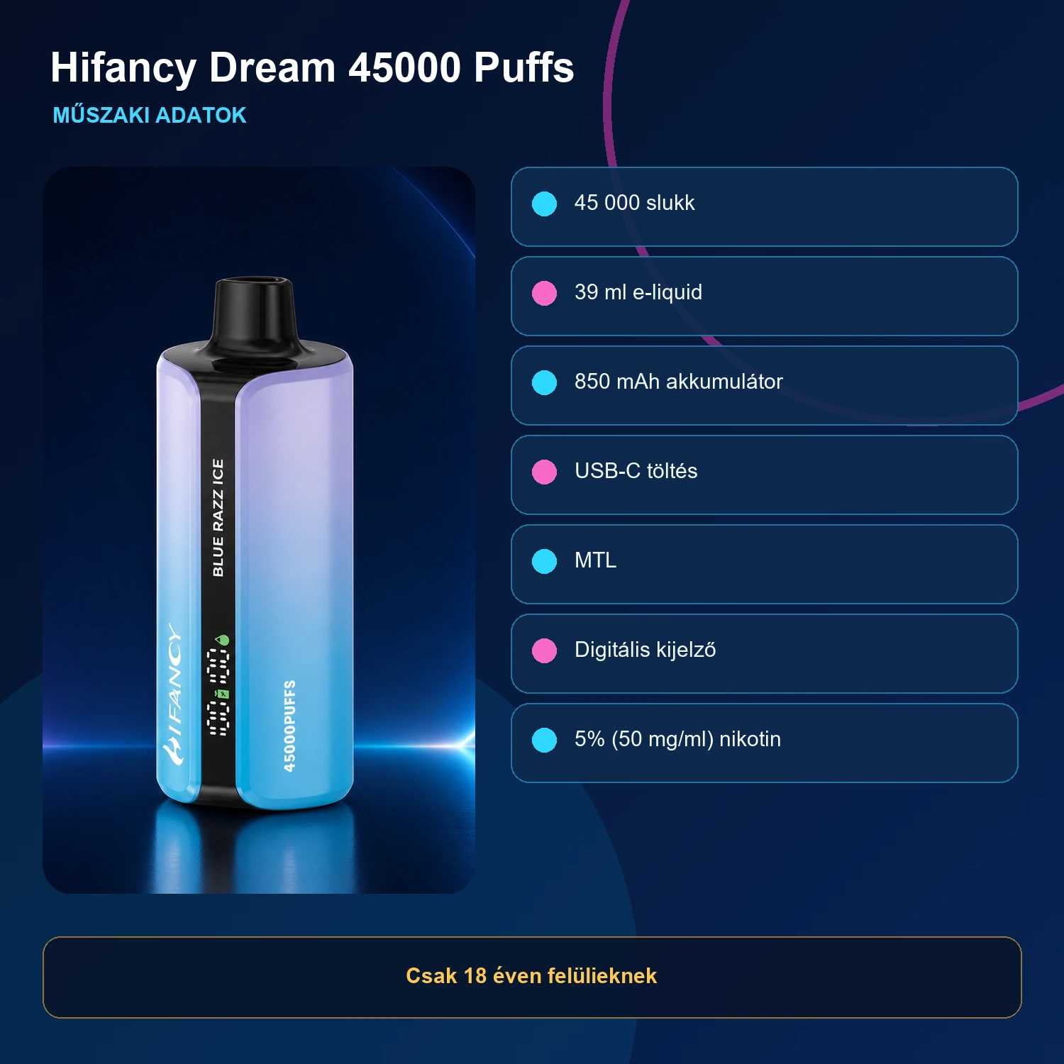Hifancy Dream 45000 Slukkos Eldobható E-cigaretta