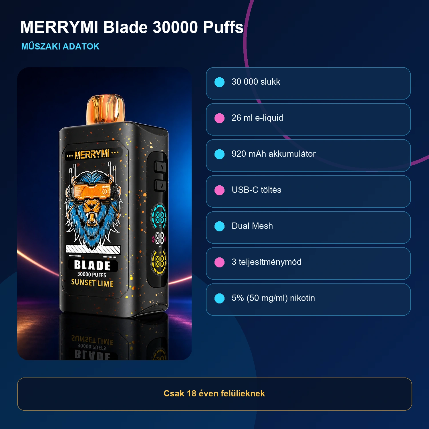 MerryMi Blade 30000 Slukkos Eldobható E-cigaretta