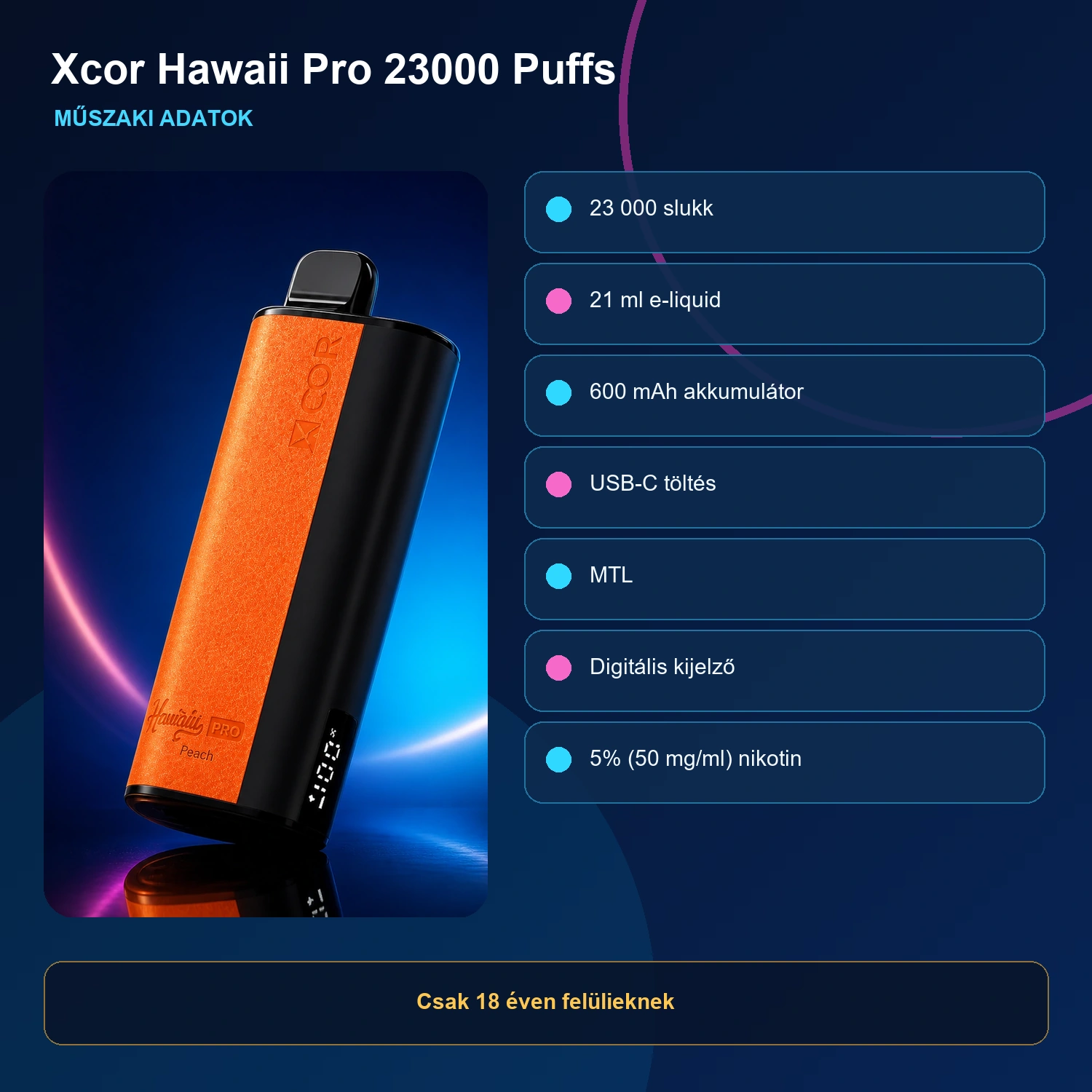 Xcor Hawaii Pro 23000 Slukkos Eldobható E-cigaretta
