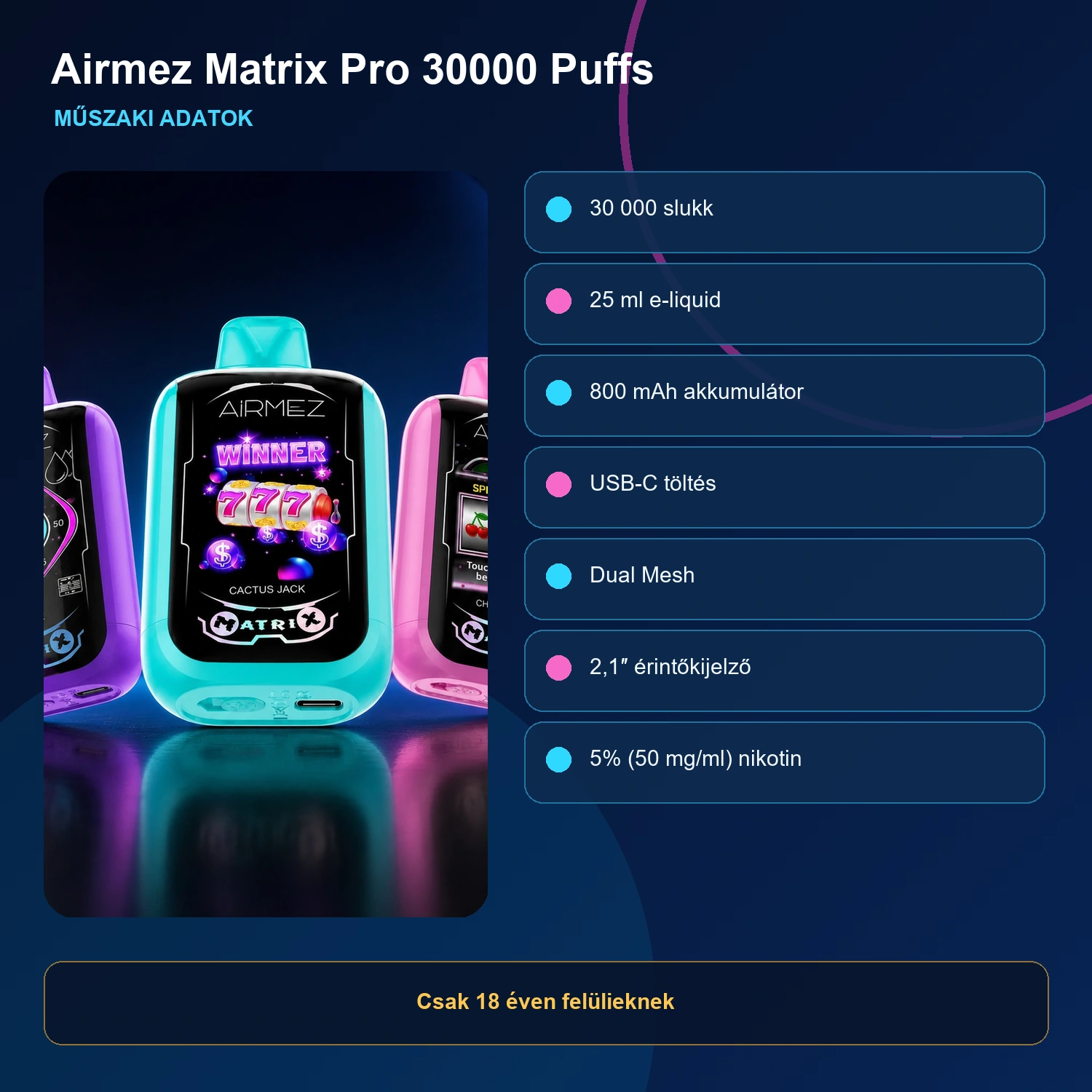 Airmez Matrix Pro 30000 Slukkos Eldobható E-cigaretta